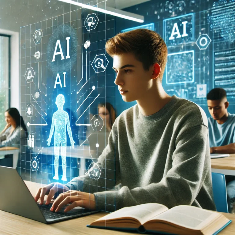 Étudiants travaillant avec technologie IA en classe.