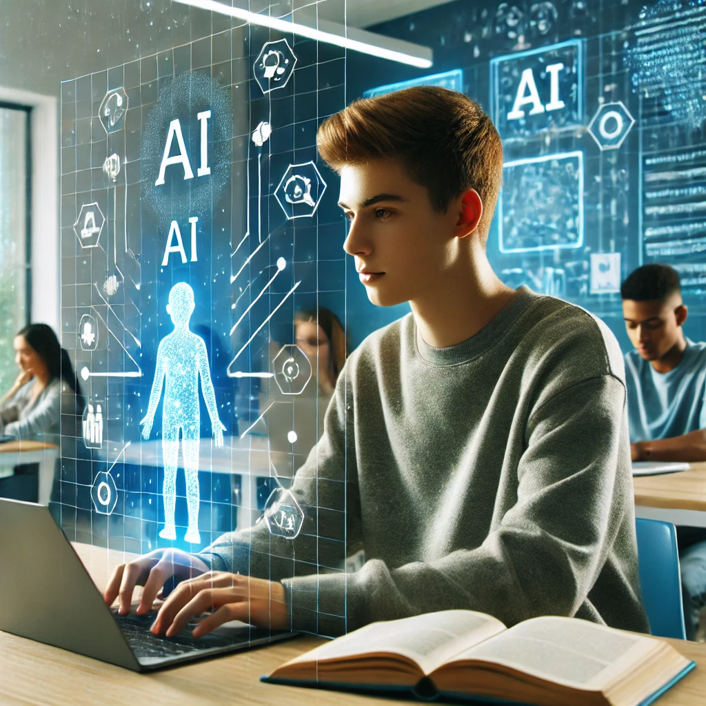 Étudiants travaillant avec technologie IA en classe.