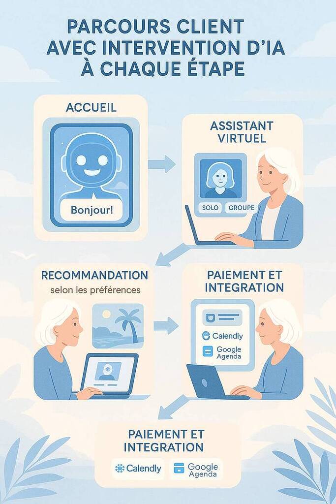 Processus client avec IA pour chaque étape. Pagos.